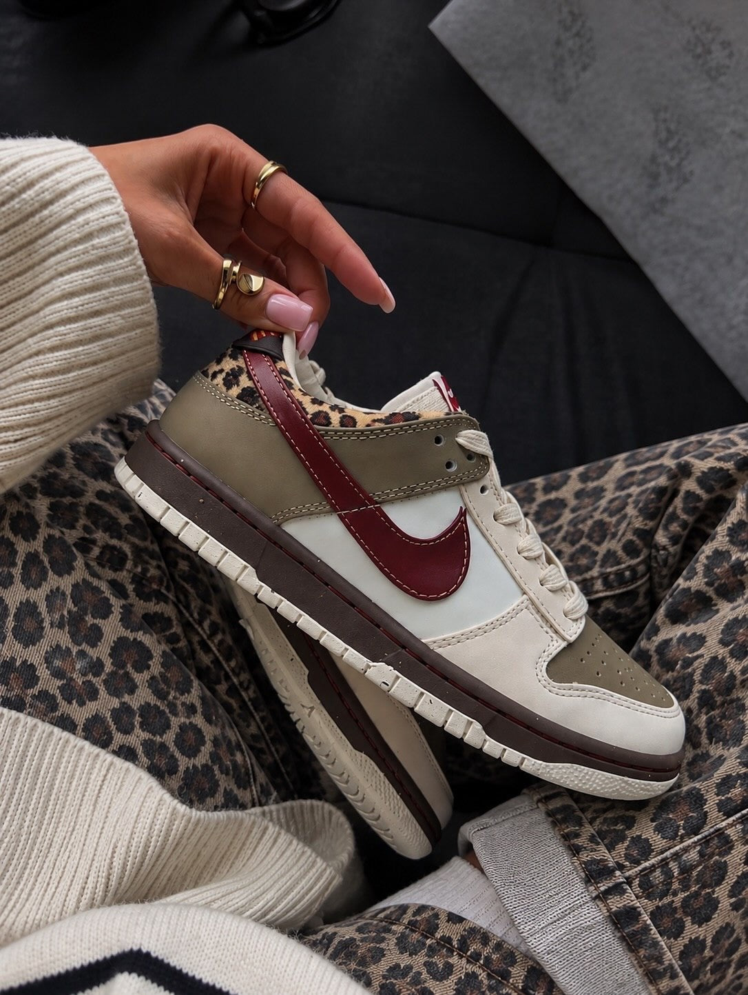 Nike Dunk Low Retro Khaki Team Red Pearl White