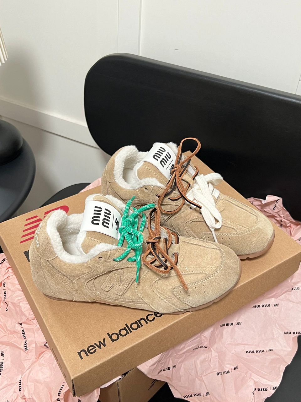 New Balance Miu Miu Beige Winter Ecru Shearling | lashoesby